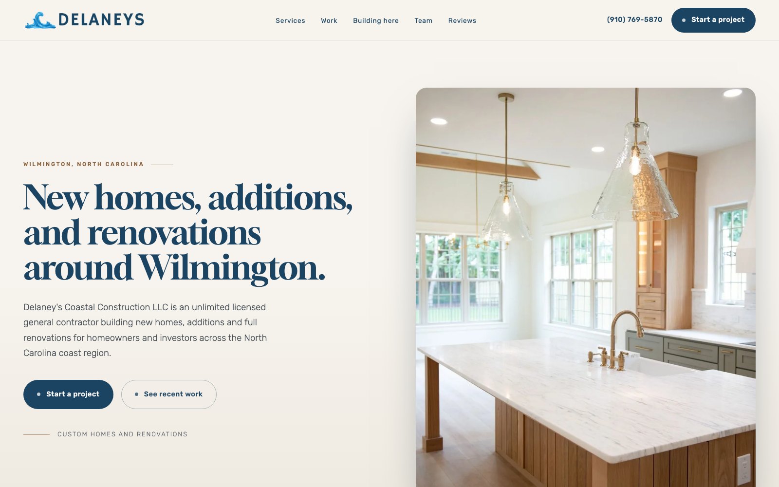 The new Delaney's Coastal Construction LLC homepage concept