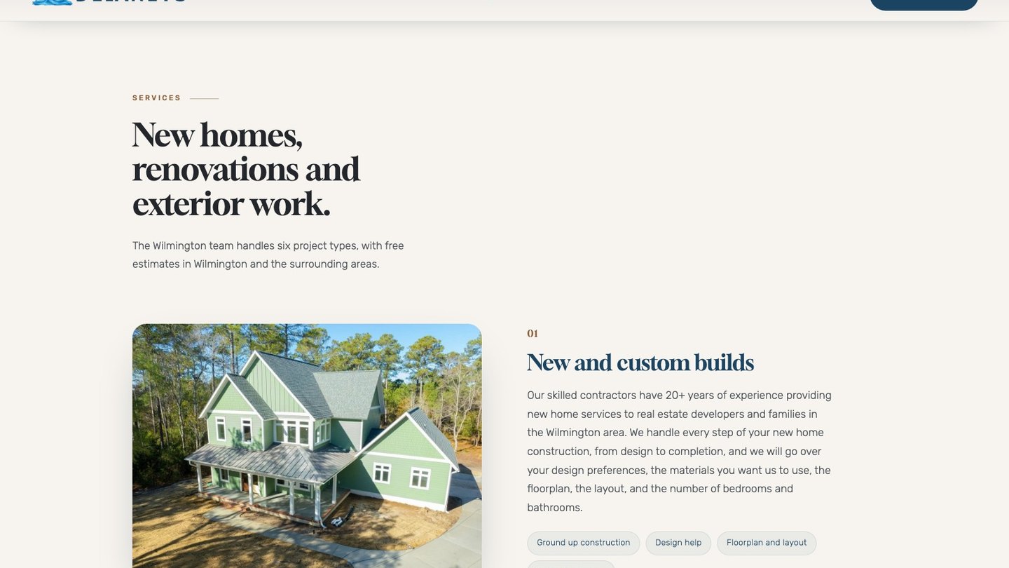 The services section of the new homepage